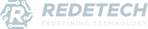 Redetech logo volledig met payoff. Lichtblauw met transparante achtergrond